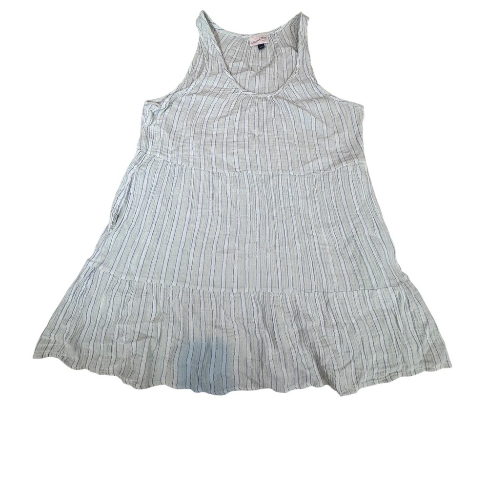 Universal Thread Sleeveless Tiered Mini Dress XL Green Blue Stripe Gauze